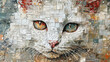 Kot, sztuka, mozaika, kolarz