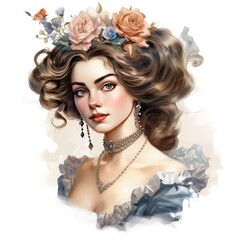 Wall Mural - Baroque Vintage Lady Watercolor Clipart for Extravagant Designs