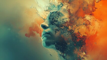 Wall Mural - Fantasy portrait of a man combined with an abstract colorful background