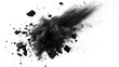 Black chalk pieces and powder flying, explosion effect isolated on white, clipping path