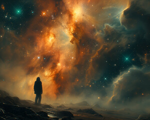 Wall Mural - solitary observer gazing into the cosmos