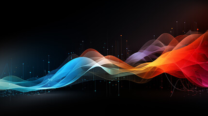 Wall Mural - Colorful abstract wave background with dynamic flowing curves and digital elements.