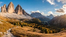 Panoramic View To The Dolomites In A Beautiful Autumn Evening Before Sunset Sorapis Circuit Trek The Dolomites South Tyrol Italy