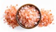 himalayan pink rock salt isolated on white background top view