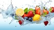 Fresh fruit falling into water, perfect for healthy lifestyle concepts