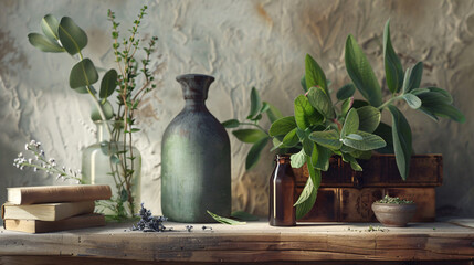 Wall Mural - a Sage plant arranged in a herbal medicine setting. 