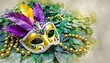 watercolor background with mardi gras mask