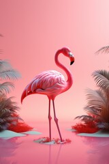 Poster - A pink flamingo standing in a body of water. Ideal for nature and wildlife concepts