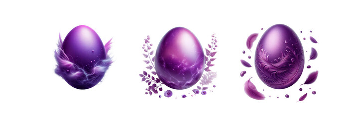 Wall Mural - Set of purple color egg, illustration, isolated over on transparent white background