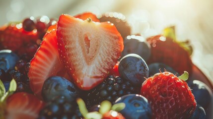 Wall Mural - Assorted Berries Medley - Juicy Strawberries and Blueberries