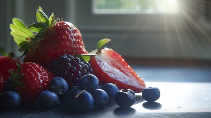 Wall Mural - Vibrant Berry Selection - Summer Freshness in a Bowl