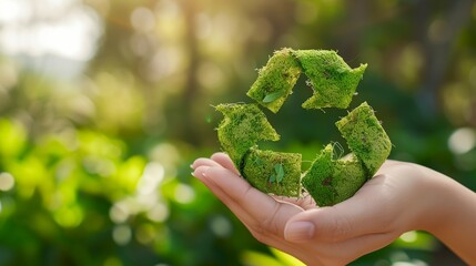 a person holding a green recycle in their hand