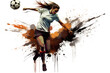 © dobok - painting graphic of a woman soccer player kick ball and splash with colors isolated