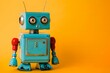 © dreamdes - Vintage toy robot standing on a yellow background. Retro style, 50s and 60s. Technology and nostalgia concept. Design for banner, poster with copy space