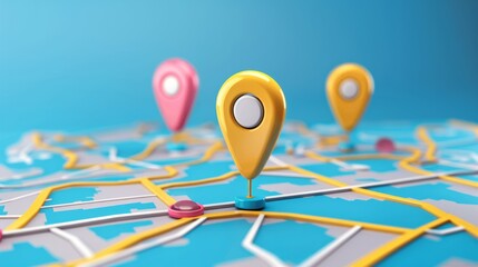 Discover futuristic travel navigation: gps tracking map with navigation pins - explore destinations & navigate streets with precision