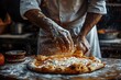 A man cooks pizza that he makes himself. Generative Ai.