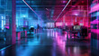 © CtrlN - A futuristic open space office interior, where neon cyberpunk influences meet corporate technology.