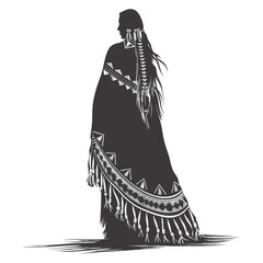 Wall Mural - silhouette native american woman black color only full body
