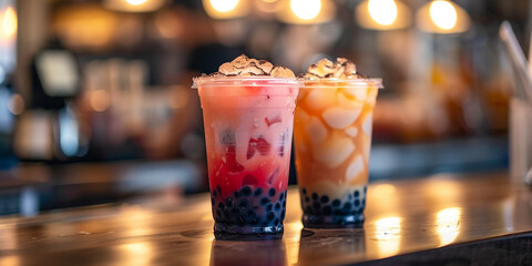 Sticker - colorful boba teas on the desk