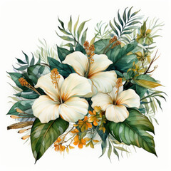  watercolor painting of a tropical frame with flower clipart, Generative Ai