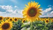 sunflower field and summer blue sky