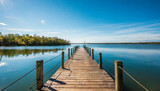 Fototapeta Pomosty - Perfect water view pier. Waterfront lake with small pier.