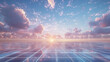 © Nuchylee - Virtual reality landscape a sparse digital grid under a vast sky conveying boundless virtual possibilities ar 169