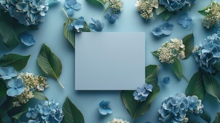 Wall Mural - Mockup of an invitation card adorned with hydrangea and gypsophila flower decorations