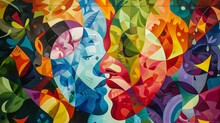 A Colorful Mural Featuring Abstract Representations Of Human Faces, Showcasing The Diverse And Vibrant Nature Of Street Art.