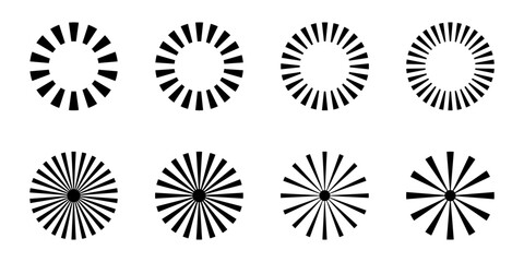 Wall Mural - collection of simple black sunbursts isolated on transparent background – set of minimalist radial f