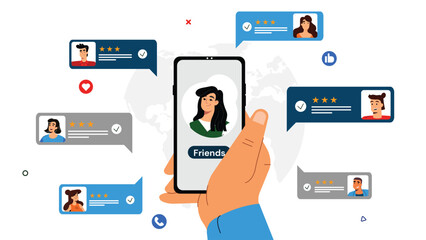 Wall Mural - online marketing via social media and instant messenger as concept for monetization with smart phone