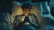© Елена Григорова - Night-time smartphone use in bed, male user, insomnia and technology theme