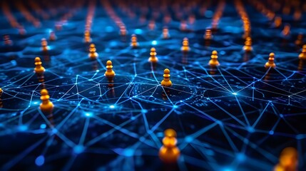 image focusing on the theme of cybersecurity within a digital network A firewall is visualized as a protective barrier around sensitive data, represented by fortified nodes and encryp