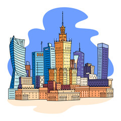 Wall Mural - Vector color icon of Palace of Culture and Science in Warsaw, Poland. Polish landmark set