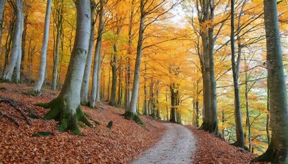 Wall Mural - beech trees in the orange colors of autumn