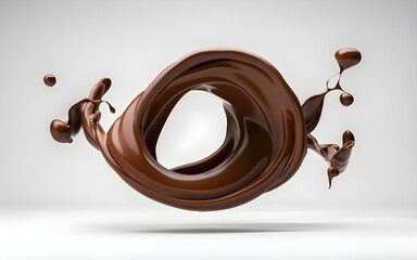 liquid chocolate splash digitally made, glossy, floating wave, in motion, white background