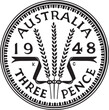 Australia three pence coin silhouette black design handmade vector. Year 1948