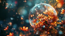 Illustration Of A Crystal Ball With Flowers And Bokeh