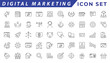 © gfxboss - Digital marketing icons set. Content, search, marketing, ecommerce, seo, electronic devices, internet, analysis, social and more line icon.