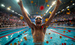 Professional swimmer celebrating the championship gold
