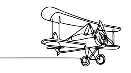 Wall Mural - Small plane flying in the sky in one continuous line art drawing style.