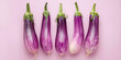 long  brinjals isolated on pink background, Close-up of a pile of colorful eggplant 