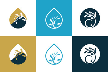 Wall Mural - Olive oil design element vector icon collection with creative idea