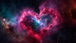 Heart-shaped nebula in deep space, with vibrant hues and sparkling stars