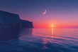 sunset and moonrise over the sea, purple, pink and blue hues (2)