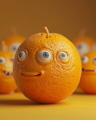 Wall Mural - An orange with eyes and a smile. Generative AI.