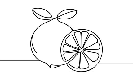 Wall Mural - One single line drawing of whole healthy organic lemon for orchard logo identity.