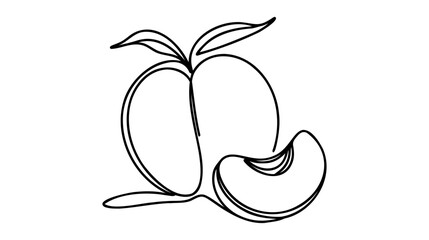 Peach fruit in continuous line art drawing style. Simple black sketch made of one line isolated on white background.