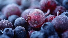 Blackcurrant, Redcurrant, And Blueberry In The Macro View Of Frozen Berries