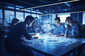 data scientists work in a modern office of a technology company. the concept of business, science, t